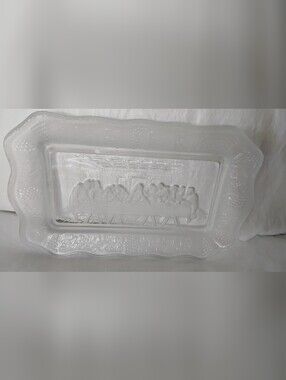 Vtg Indiana Pressed Clear Glass " The Last Supper " Serving Platter